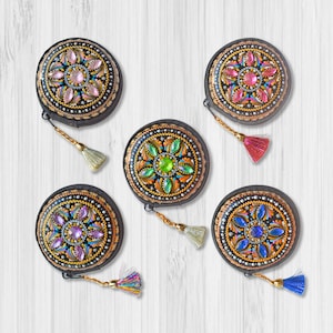 Mini portagioielli da viaggio Portagioielli con cerniera Custodia per auricolari scintillante Portagioielli dipinto a mano Custodia rigida con cerniera rotonda Regali da viaggio