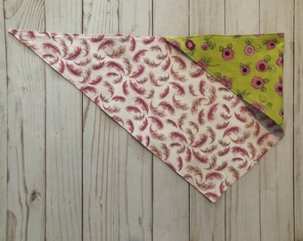 Flowers and Feathers Reversible Dog Bandana