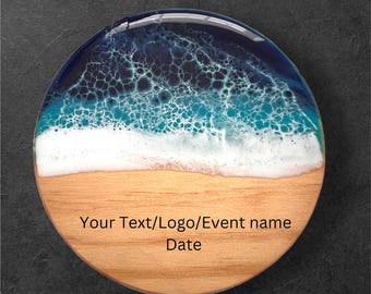 Beach Resin Logo Coasters, Handmade Event Coasters with Personalization, Custom Wedding and Event Favor Beach Resin Coasters