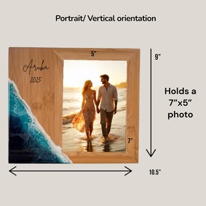 Beach Wedding Picture Frame, Nautical Personalized Wooden 5x7 Picture Frame, Engagement, Cruise Keepsake Vacation Frame, Hawaii Photo Frame image 2
