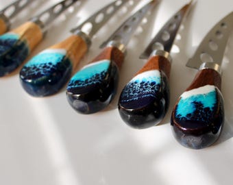Ocean Resin Cheese Knife | Handmade Coastal Cheese Knife | Ocean Inspired Gift | Charcuterie Accessory | Housewarming Gift | Hostess Gift