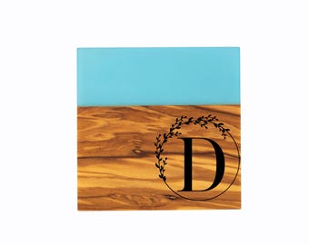 Handmade Olive Wood Resin River Coasters housewarming gift, host gift