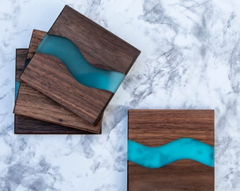 Handmade Black Walnut Wood Resin River Coasters Hostess Gift Housewarming Gift