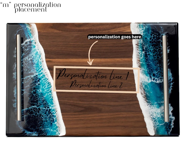 Personalized Ocean Resin Tray with Handle beach wedding serving tray wedding gift box personalized engagement gift engraved cheeseboard image 5