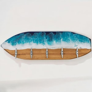 Surfboard towel rack, key holder, coat rack - Surfboard decor Surfboard wall art Surfboard Decor Surf Board Wall Decor Beach House Decor