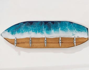 Surfboard towel rack, key holder, coat rack - Surfboard decor Surfboard wall art Surfboard Decor Surf Board Wall Decor Beach House Decor