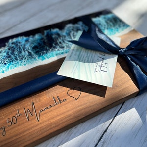 Personalized Ocean Resin Cutting Board Beach Wedding Gift newly wed unique charcuterie board beach cuttingboard wood chopping board engraved