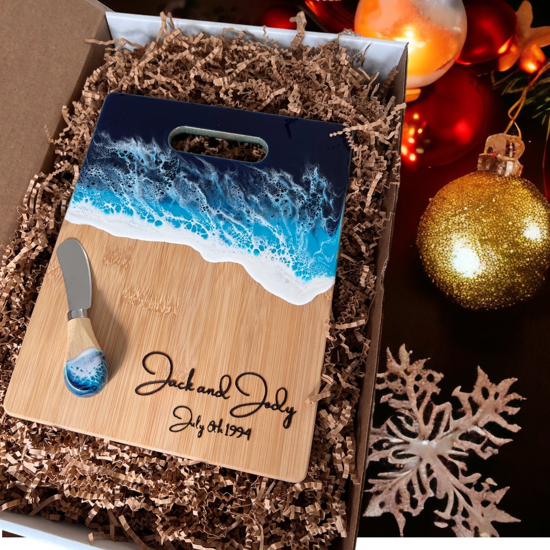 Resin Ocean Cheese Charcuterie Board Gift Set With Cheese Knives Etsy