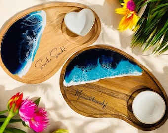Ocean themed resin Appetizer Plate Tray , Personalized Small serving Tray for one person, Personalized gift for Fathers, Gift set for Father