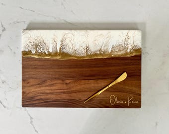 Personalized White and Gold Charcuterie Board | Luxury Wedding Gift | Elegant Resin Cheese Board | Anniversary Gift | Housewarming Gift