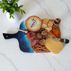 Ocean Cutting Board with Knife, Resin Charcuterie Board, Resin Wave Cheese Board, Ocean Charcuterie Board, Personalized Beach Home Gift