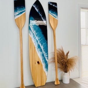 Surfboard Wall Art and Oars Wall Resin Art, Beach House Decor, Nautical Decor, Ocean Wall Hanging Art, Surfer Gift, Ocean Beach House Decor