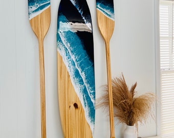 Surfboard Wall Art and Oars Wall Resin Art, Beach House Decor, Nautical Decor, Ocean Wall Hanging Art, Surfer Gift, Ocean Beach House Decor
