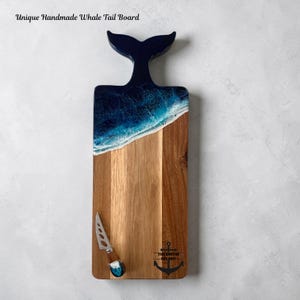 Whale Tail Ocean Wave Resin Cutting Board with Cheese Knife, Personalized Nautical Charcuterie Board, Personalized Beach House Gift Set