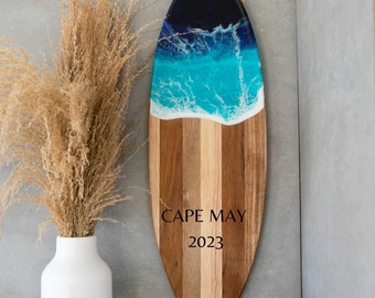 Surfboard Cutting Board Resin Serving Board New Beach House Decor Beach Home Decor Wedding Charcuterie Board Ocean Gift Epoxy Christmas Gift