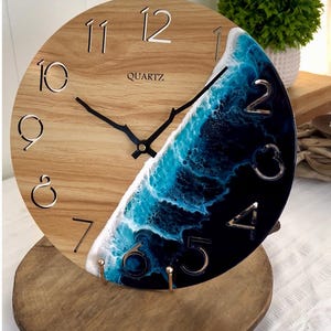 Ocean Wall Clock, Resin Wall Clock Ocean Wall Decor Unique Wall Clock Nautical Decor Beach House Coastal Wall Decor 12inch Ocean Wall Clock Light Brown