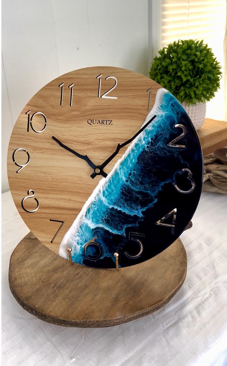 Ocean Wall Clock, Resin Wall Clock Ocean Wall Decor Unique Wall Clock Nautical Decor Beach House Coastal Wall Decor 12inch Ocean Wall Clock Light Brown