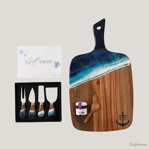 Ocean Cutting Board with Knife, Resin Charcuterie Board, Resin Wave Cheese Board, Ocean Charcuterie Board, Personalized Beach Home Gift