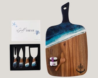 Ocean Cutting Board with Knife, Resin Charcuterie Board, Resin Wave Cheese Board, Ocean Charcuterie Board, Personalized Beach Home Gift