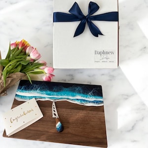 Resin Charcuterie Board with Cheese Knife Bundle, Personalized Resin Small Charcuterie Board Engagement Gift Wedding Gift, Housewarming Gift