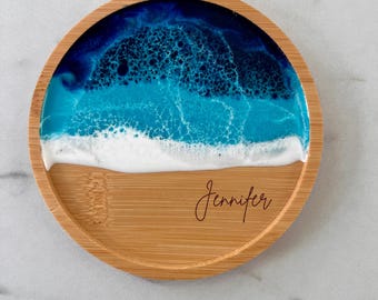 Ocean Ring Dish, Coastal Jewelry Dish, Resin Trinket Tray, Beach Jewelry Holder, Gift for Her
