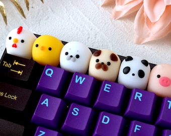 handmade animal keycap resin artisan keycaps cute chick chicken panda zoo