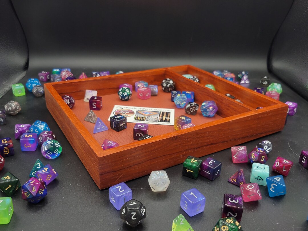 Handmade Dice Tray Padauk W/ Rust Texture Vegan Leather, RPG Wood Dice ...