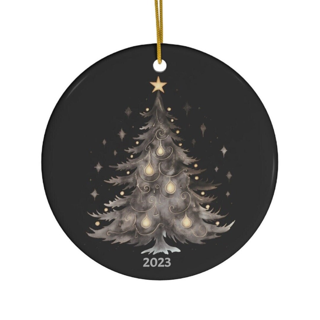 Black Christmas Tree Ornament Grey Tree With Gold Swirls Etsy