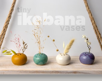 Tiny Ikebana Vases - Handmade Flower Frog Clay Pottery - 4 Colors - For Dried or Fresh Flowers - Birthday Gift Idea - Mother's Day Gift