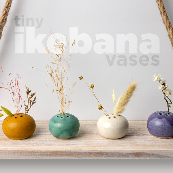 Tiny Ikebana Vases - Handmade Flower Frog Clay Pottery - 4 Colors - For Dried or Fresh Flowers - Birthday Gift Idea - Mother's Day Gift