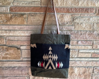 Wool and Waxed Canvas Tote Bag