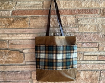 Wool and Waxed Canvas Tote Bag