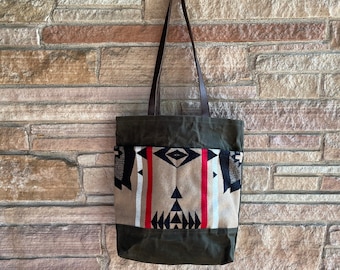 Wool and Waxed Canvas Tote Bag