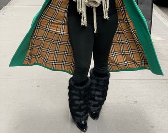 Quilted Black Faux Fur Boot Covers: Cozy Leg Warmers