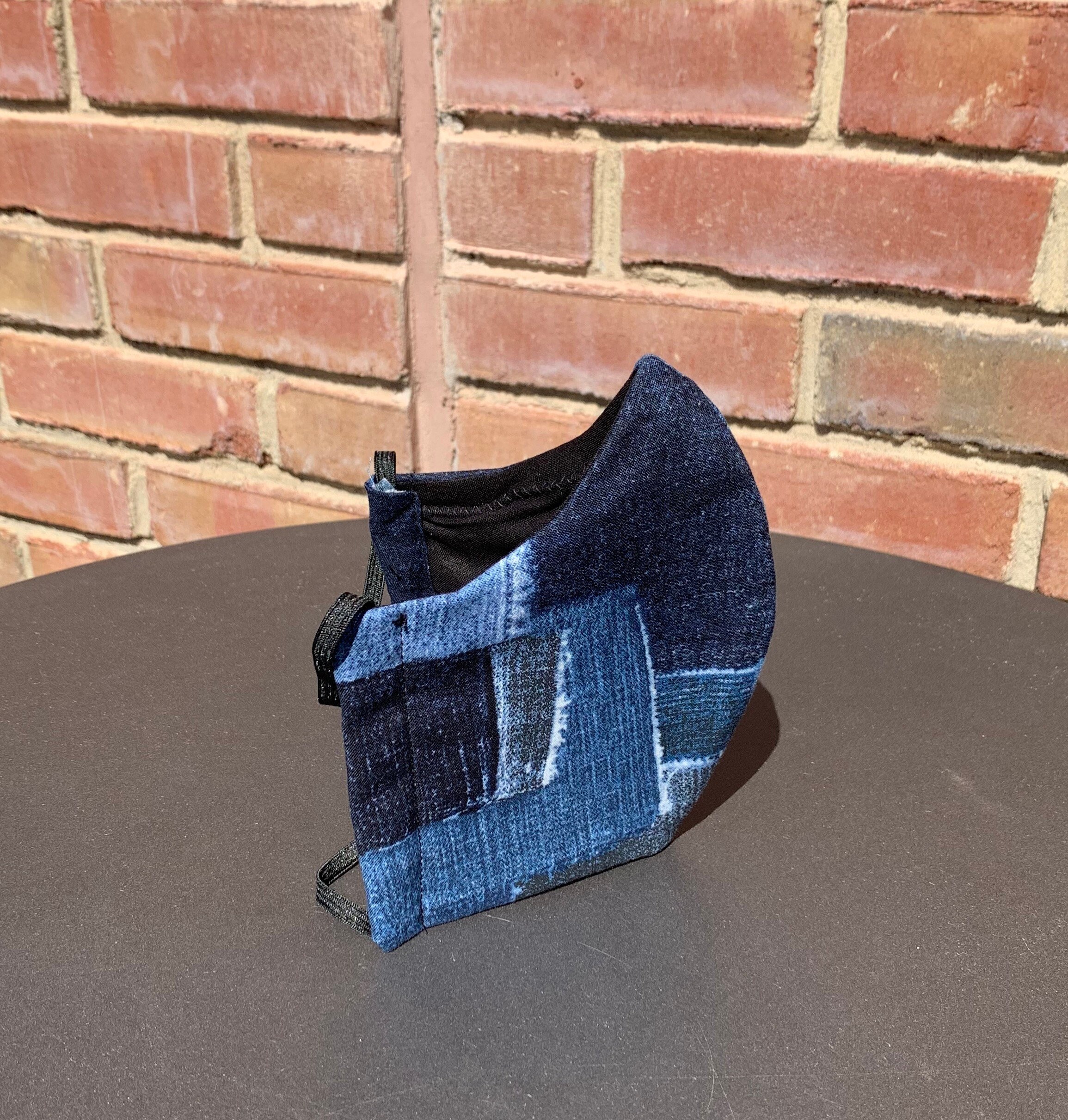 Denim Patchwork Face Mask: 4-layer Cotton Facemask With Nose Wire 