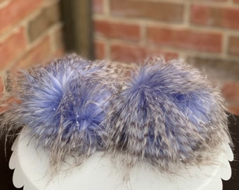 Blue and Grey Faux Fur Pom Pom