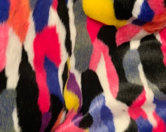 Rainbow Faux Fur Fabric Squares: Short Hair Craft Supply