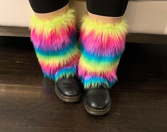 Rainbow Faux Fur Boot Covers / Leg Warmers