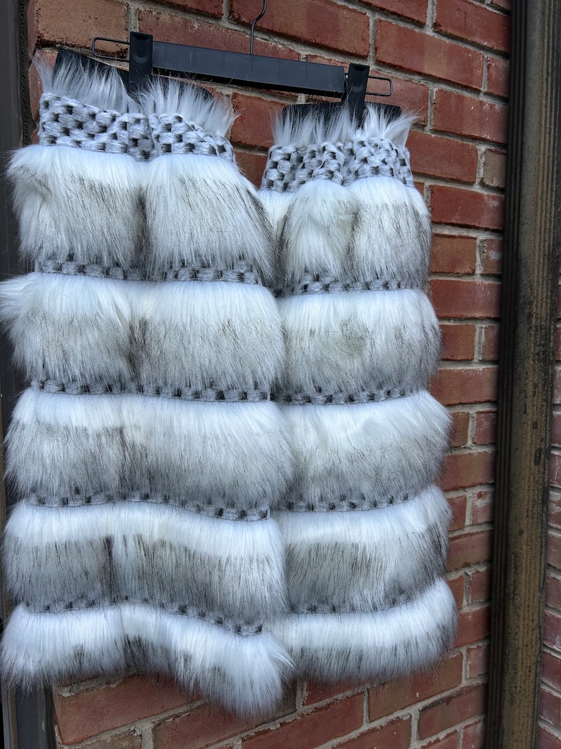 FAUX FUR BOOT Covers / Extra Tall Thigh High Black and White Textured