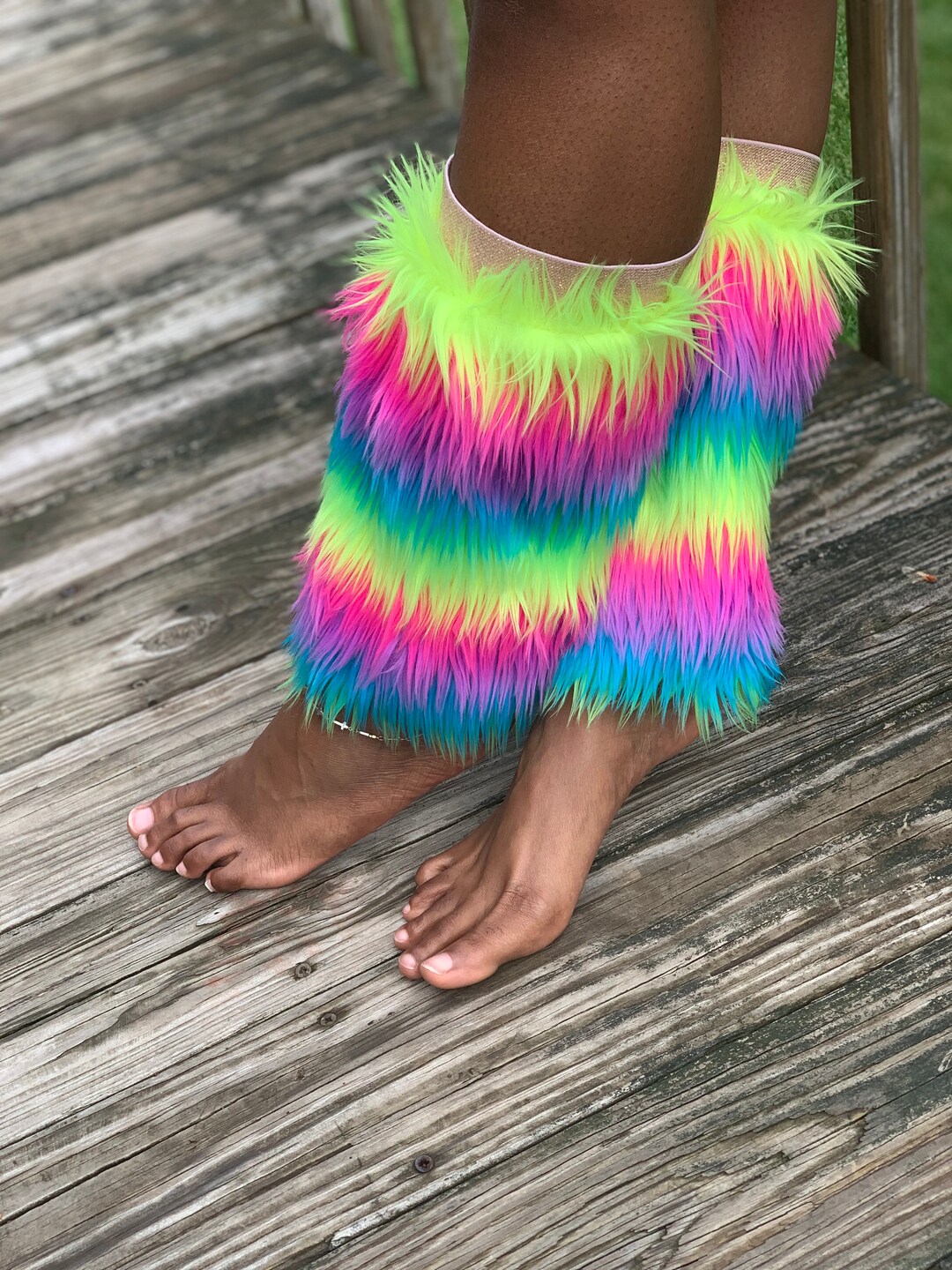 Rainbow Faux Fur Boot Covers / Rainbow Leg Warmers / Boot Etsy