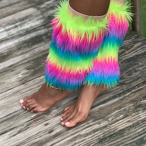 Rainbow Faux Fur Boot Covers / Rainbow Leg Warmers / Boot Socks / Faur fur Leg Warmers / Leg Warmers / Pride Gifts