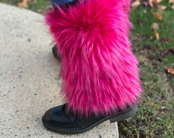 Faux Fur Boot Covers / Leg Warmers / Boot Socks/ Faux Fur Leg Warmers / Raspberry Leg warmers / Two toned Short Faux Fur Leg Warmers /