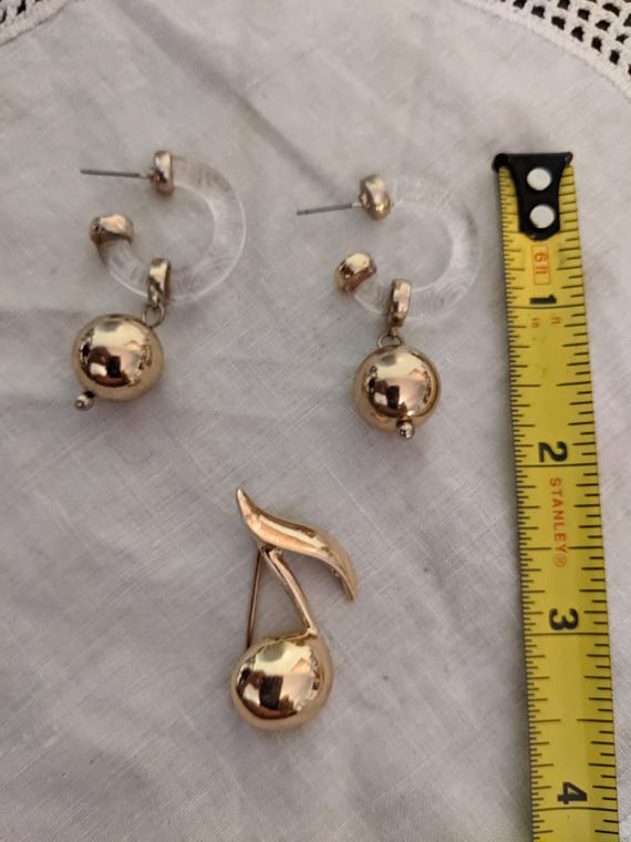 Lucite -- Goldtone Earrings and Monet Music Note … - image 4