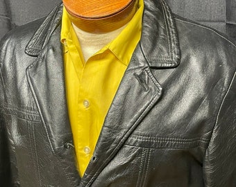 Vintage 1960s Penny’s Donnie Brasco Style Black Leather Jacket with Zip Out Liner 42