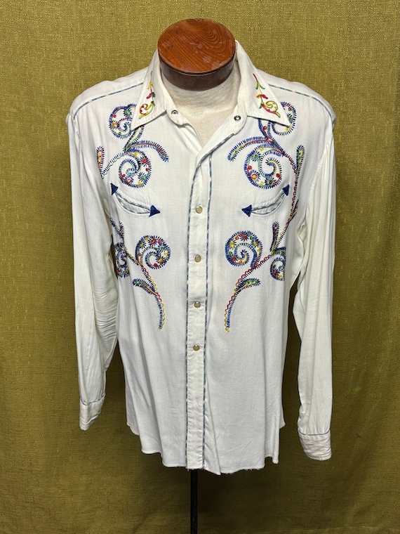 Vintage 1950’s Rayon Embroidered Western Shirt XL