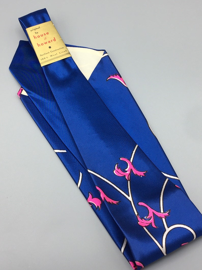 Vintage New Old Stock 1940s Blue Abstract Necktie Crazy Colors image 2