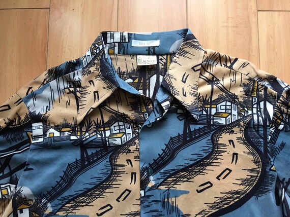 INSANE Vintage 1970’s Town Print Knit Polyester Di