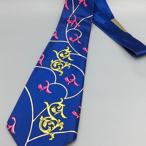 Vintage New Old Stock 1940s Blue Abstract Necktie Crazy Colors image 1