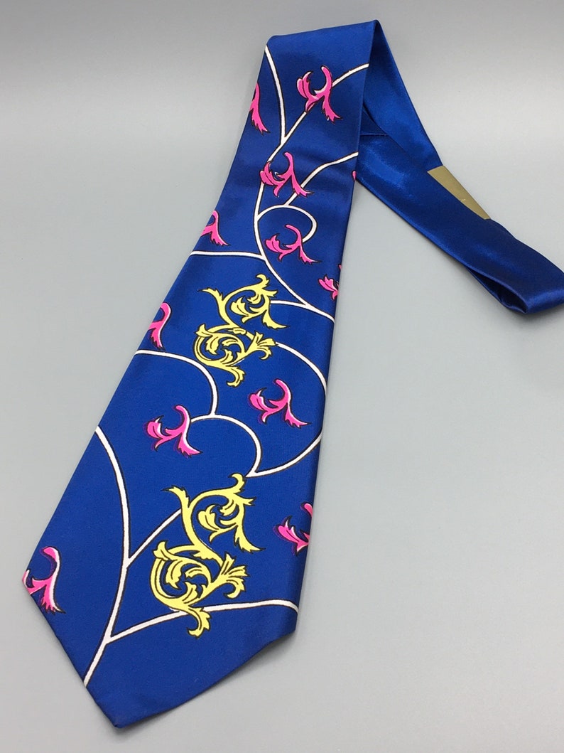 Vintage New Old Stock 1940s Blue Abstract Necktie Crazy Colors image 1