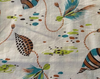 Vintage 40’s Fly Fishing Hawaiian Print Cotton Sport Shirt Size Large Excellent Condition